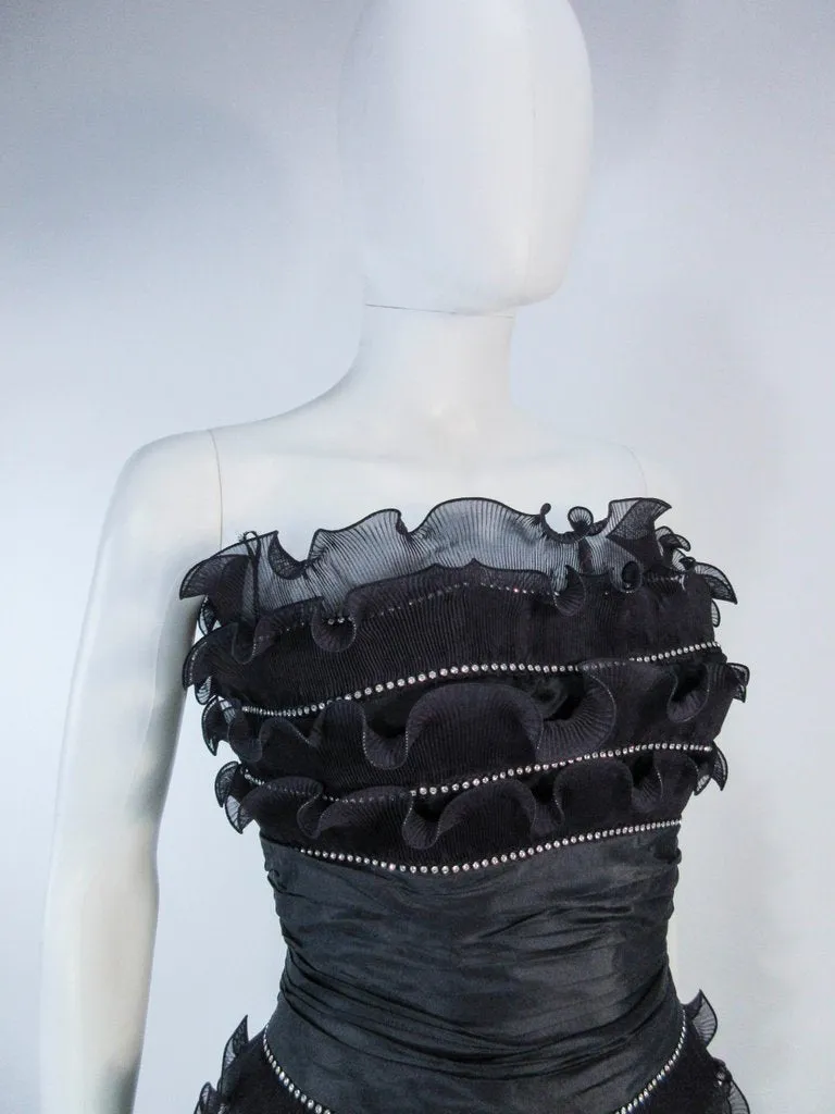 JIKI Monte Carlo Creation Black Pleated Ruffle Cocktail Dress Size 38