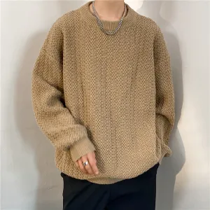 Jinquedai fall outfits men Korean Style Lazy Style Sweater Men's round Neck Loose Japanese Retro Couple Solid Color Casual Sweater
