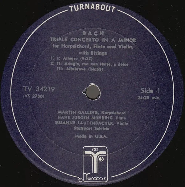 Johann Sebastian Bach - Concert In A Minor For Harpsichord, Flute, Violin & Strings - Suite In B Minor For Flute, Strings And Continuo (LP) (VG )