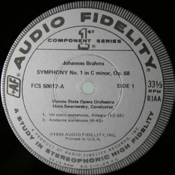 Johannes Brahms / Orchester Der Wiener Staatsoper Conducted By Hans Swarowsky - Symphony No. 1 In C Minor, Opus 68 (LP, Album) (NM or M-)