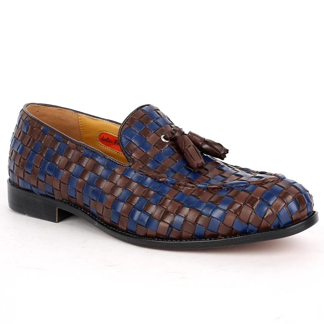 John Foster Classic Mat Patterned Coffee And Blue Leather Shoe