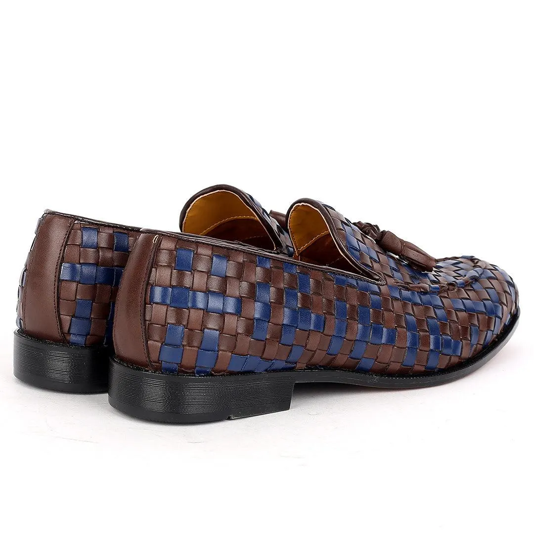 John Foster Classic Mat Patterned Coffee And Blue Leather Shoe