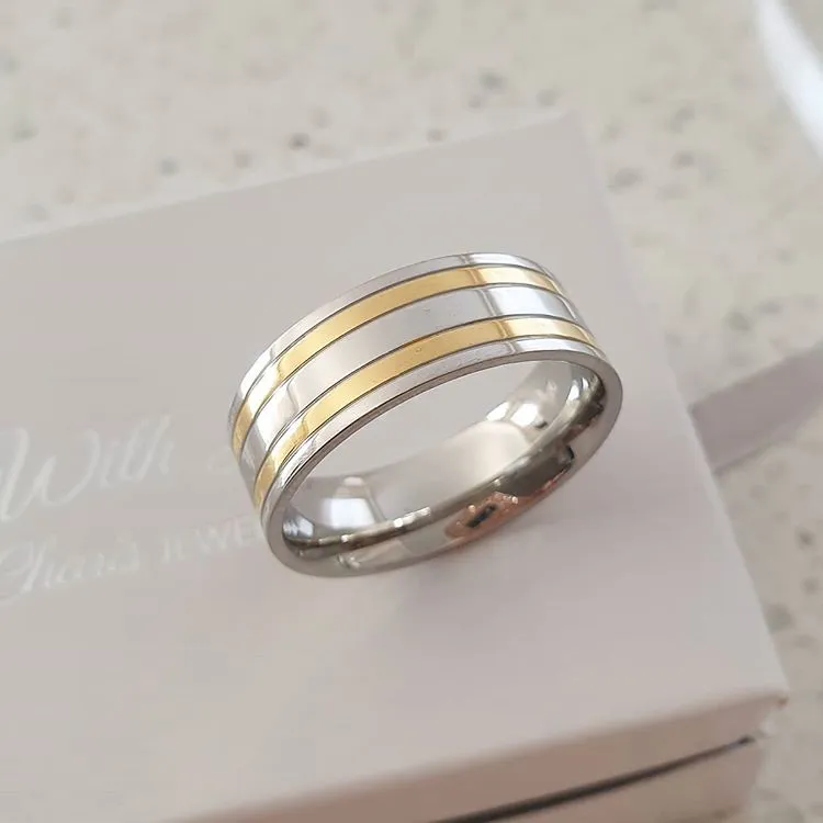 Jordan Men's High Polished Gold and Silver Stainless Steel Ring