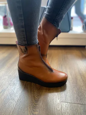 Jose Saenz Tan Wedge Zip Ankle Boot
