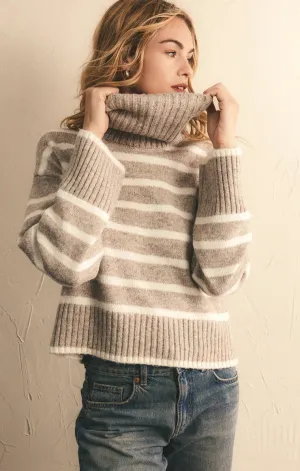 Josephine Stripe Roll Neck Sweater - Heather Taupe