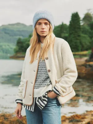 Joules Sadie Cream Button Down Fleece Jacket