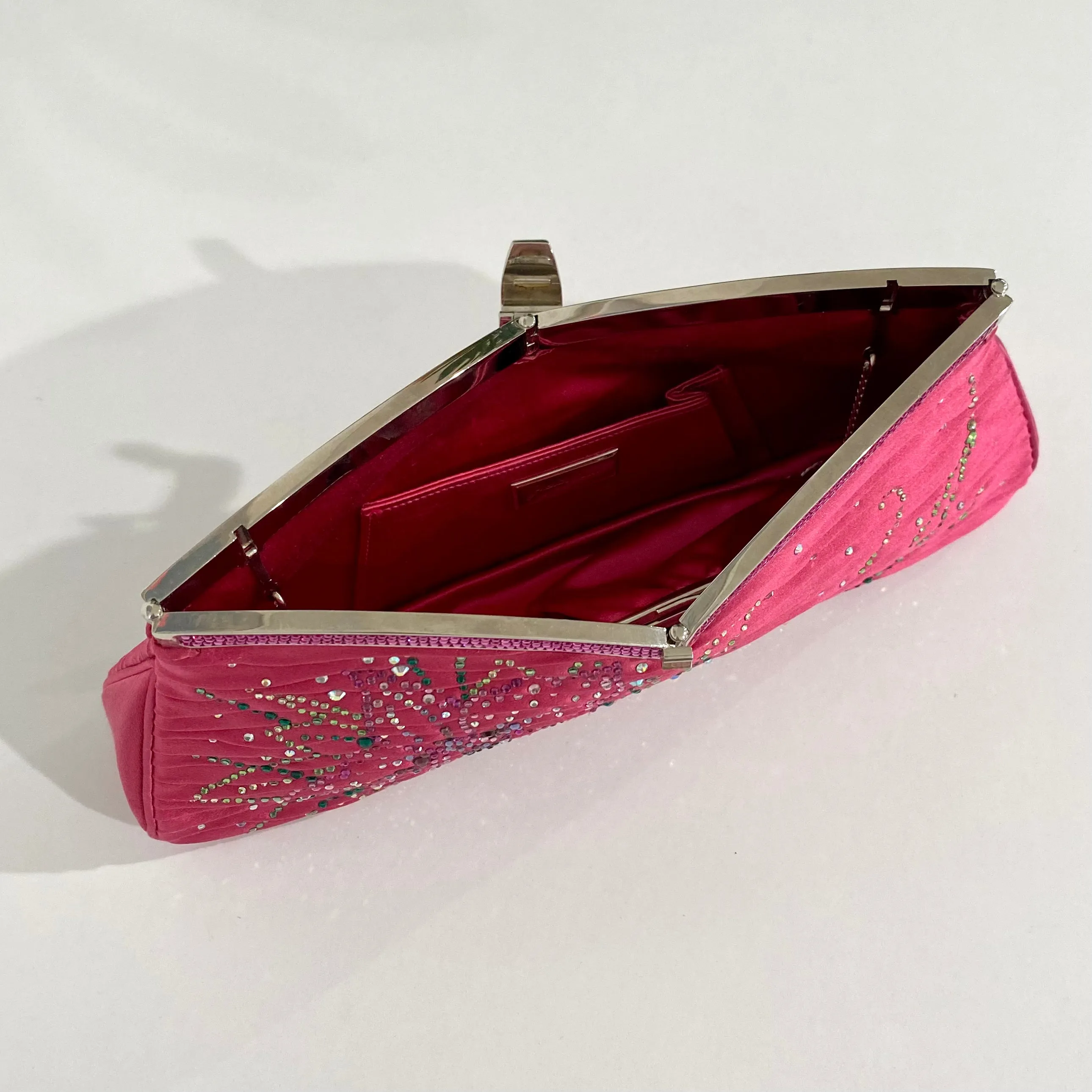 Judith Leiber Pink Crystal Satin Clutch