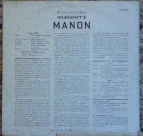 Jules Massenet, Victoria De Los Angeles, Henri Legay, Michel Dens, Liliane Berton, Raymonde Notti-Pagès, Marthe Serres, Orchestre du Théâtre National de l'Opéra - Manon (Highlights) (LP, Mono) (VG )