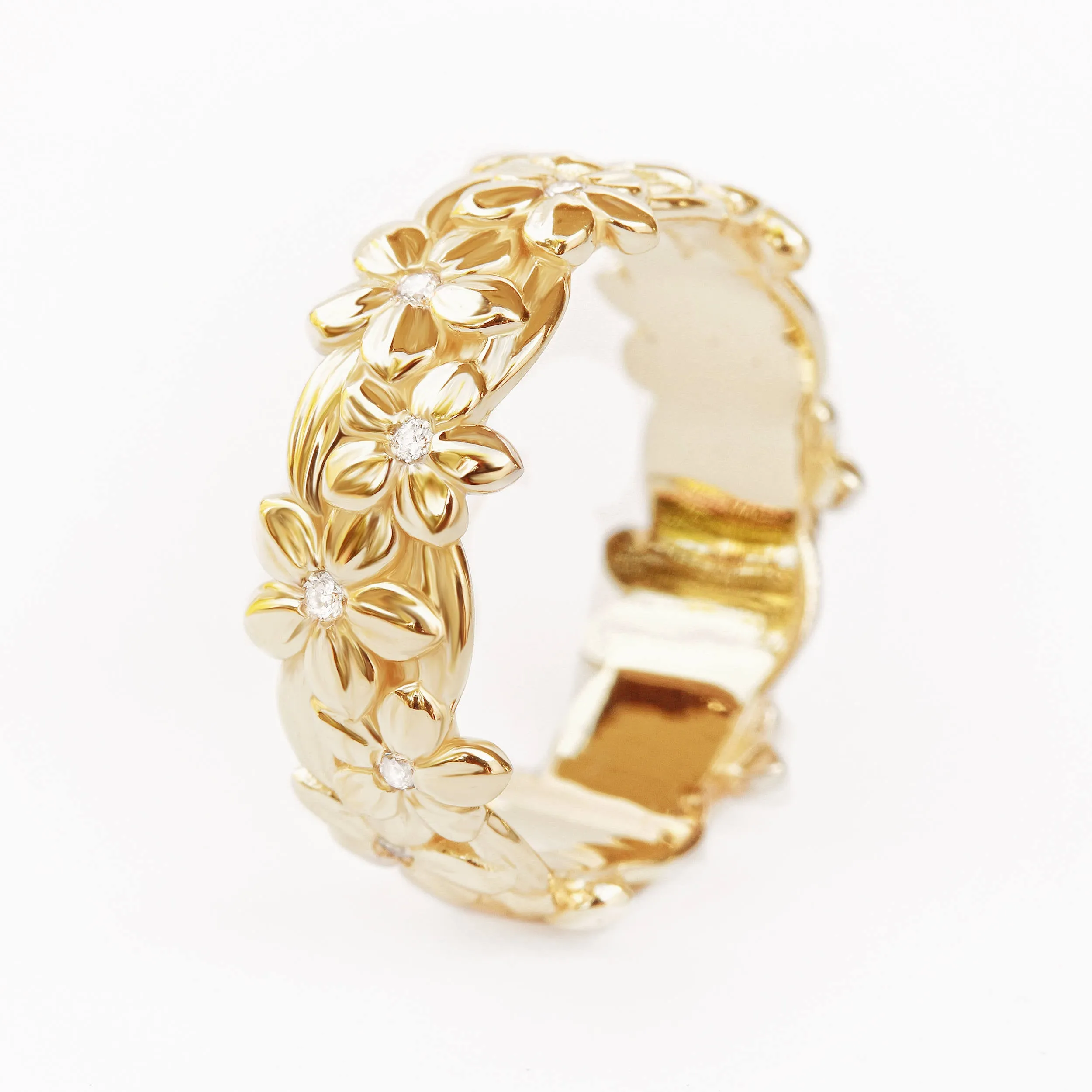 Jungle Unique Floral Diamond Wedding Band