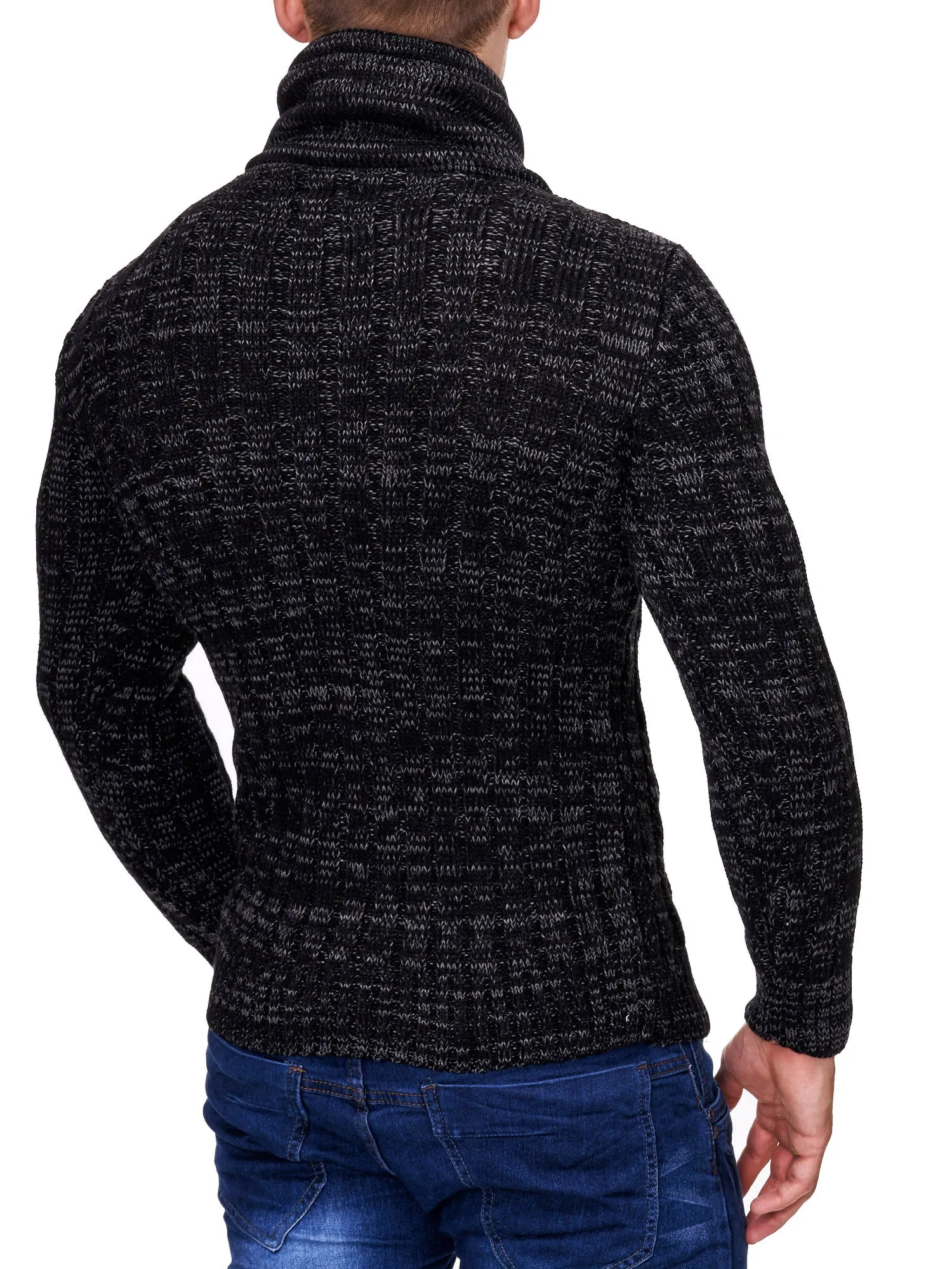 K&D Men Stylish Chrom Mock Neck Sweater - Black