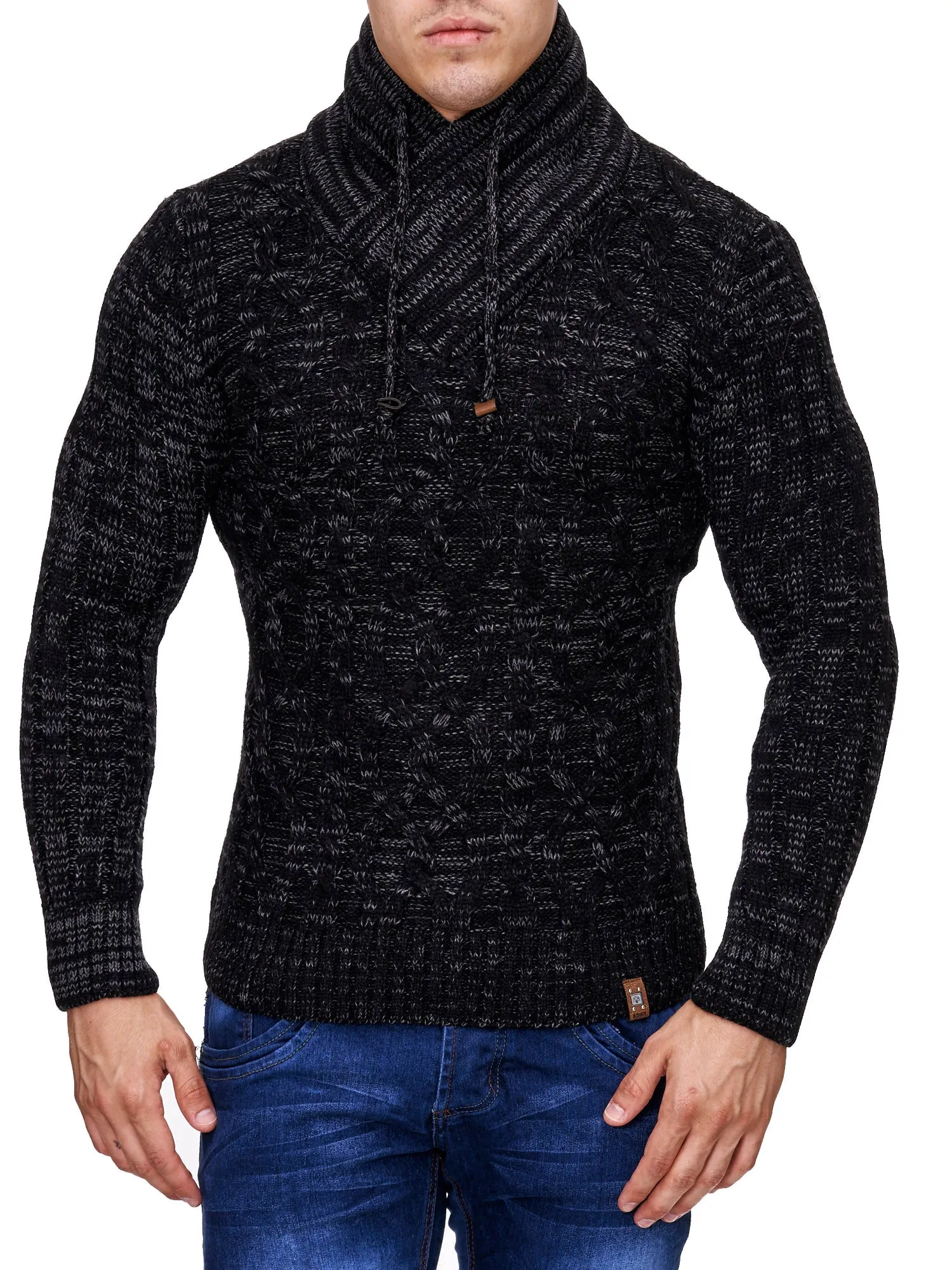 K&D Men Stylish Chrom Mock Neck Sweater - Black