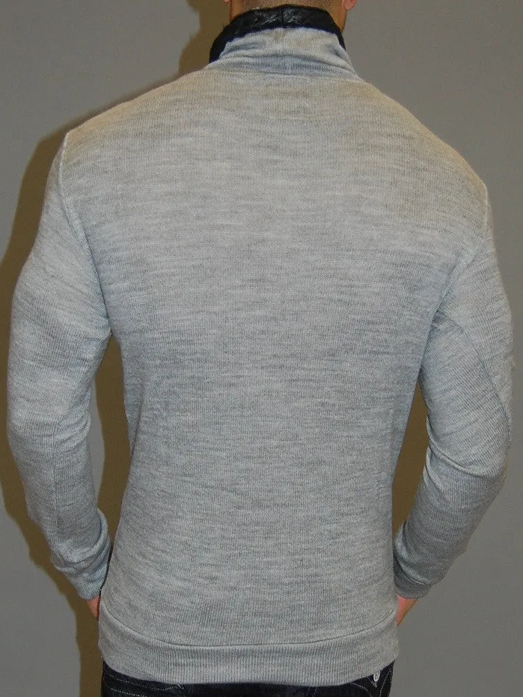 K&D MENS STYLISH TRIMMED MOCK TURTLE NECK SWEATER - GRAY