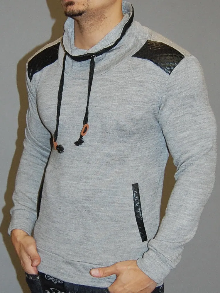 K&D MENS STYLISH TRIMMED MOCK TURTLE NECK SWEATER - GRAY