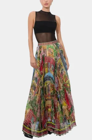 Katz Wide Waistband Sunburst Pleated Maxi Skirt