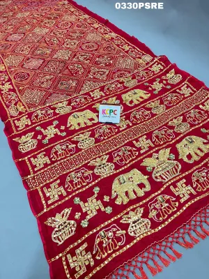 KcPc Originals Designer Vintage Look Cotton Ghatchola Aara Tari Work Saree with blouse CHA Red