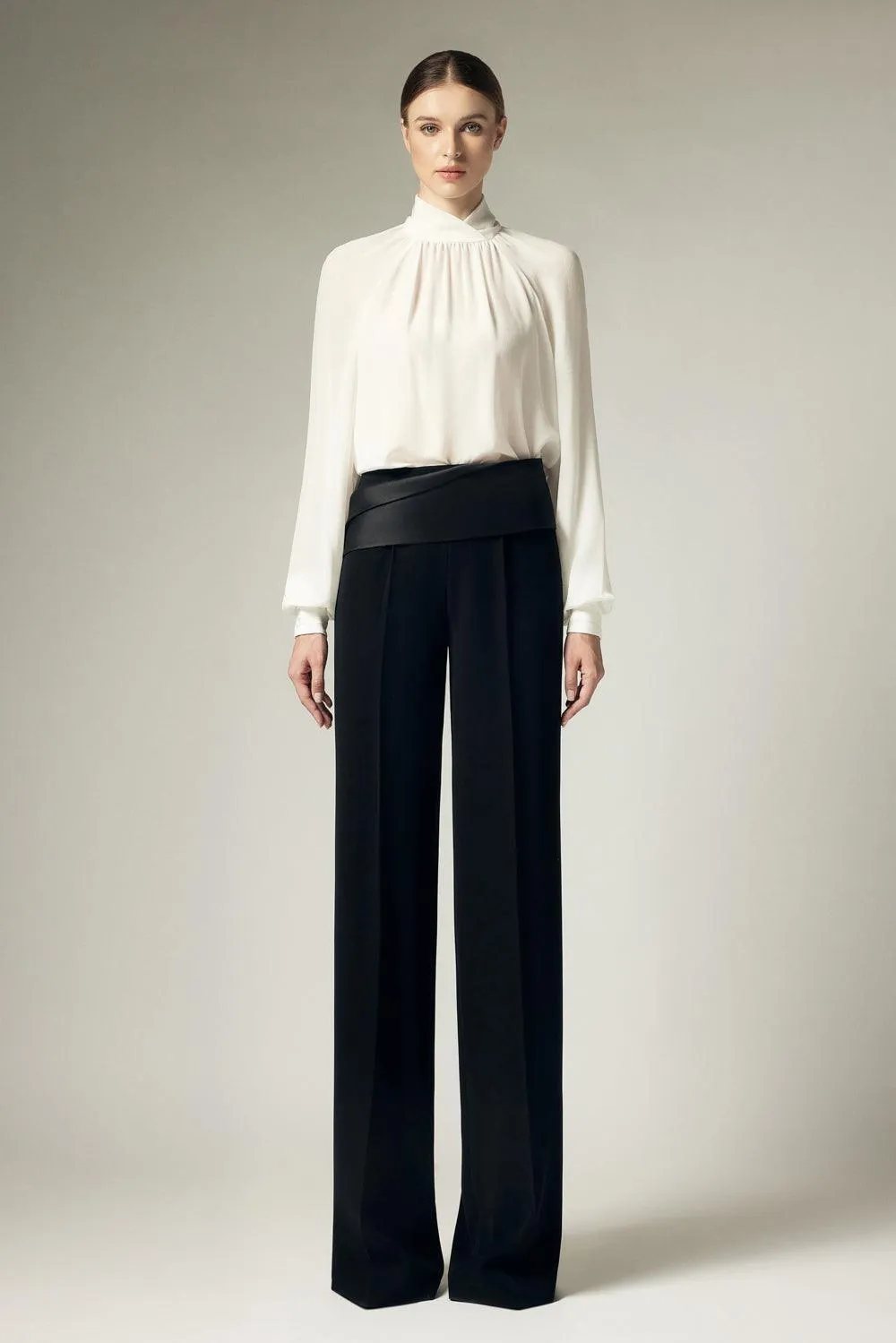 Kenya Straight Draped Crepe Floor Length Pants