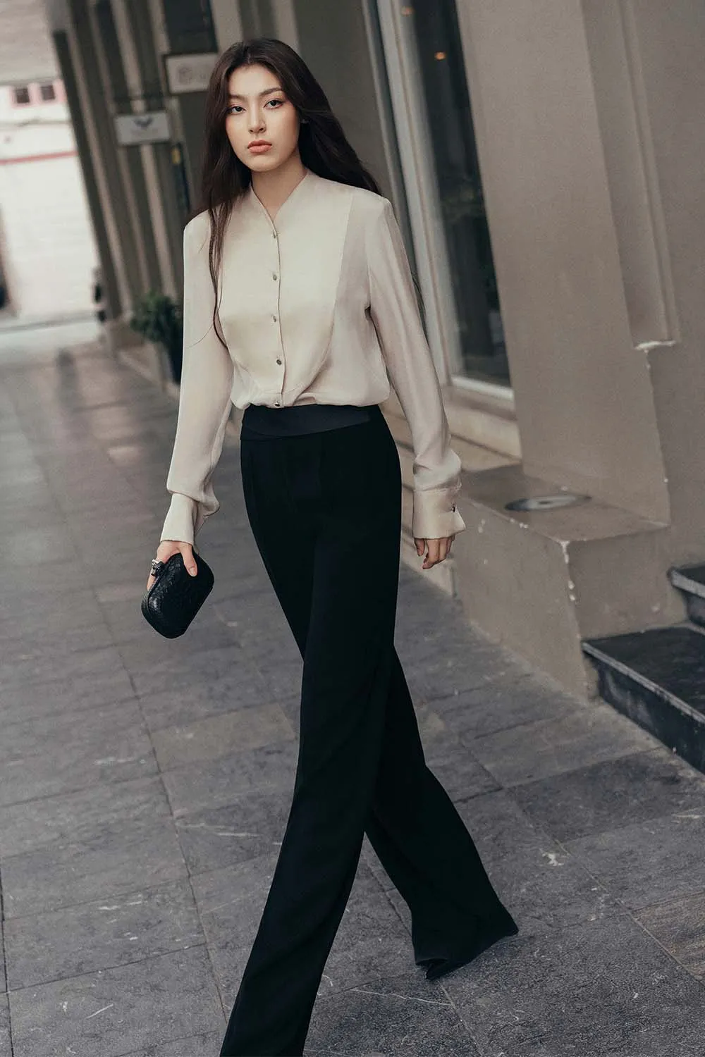 Kenya Straight Draped Crepe Floor Length Pants
