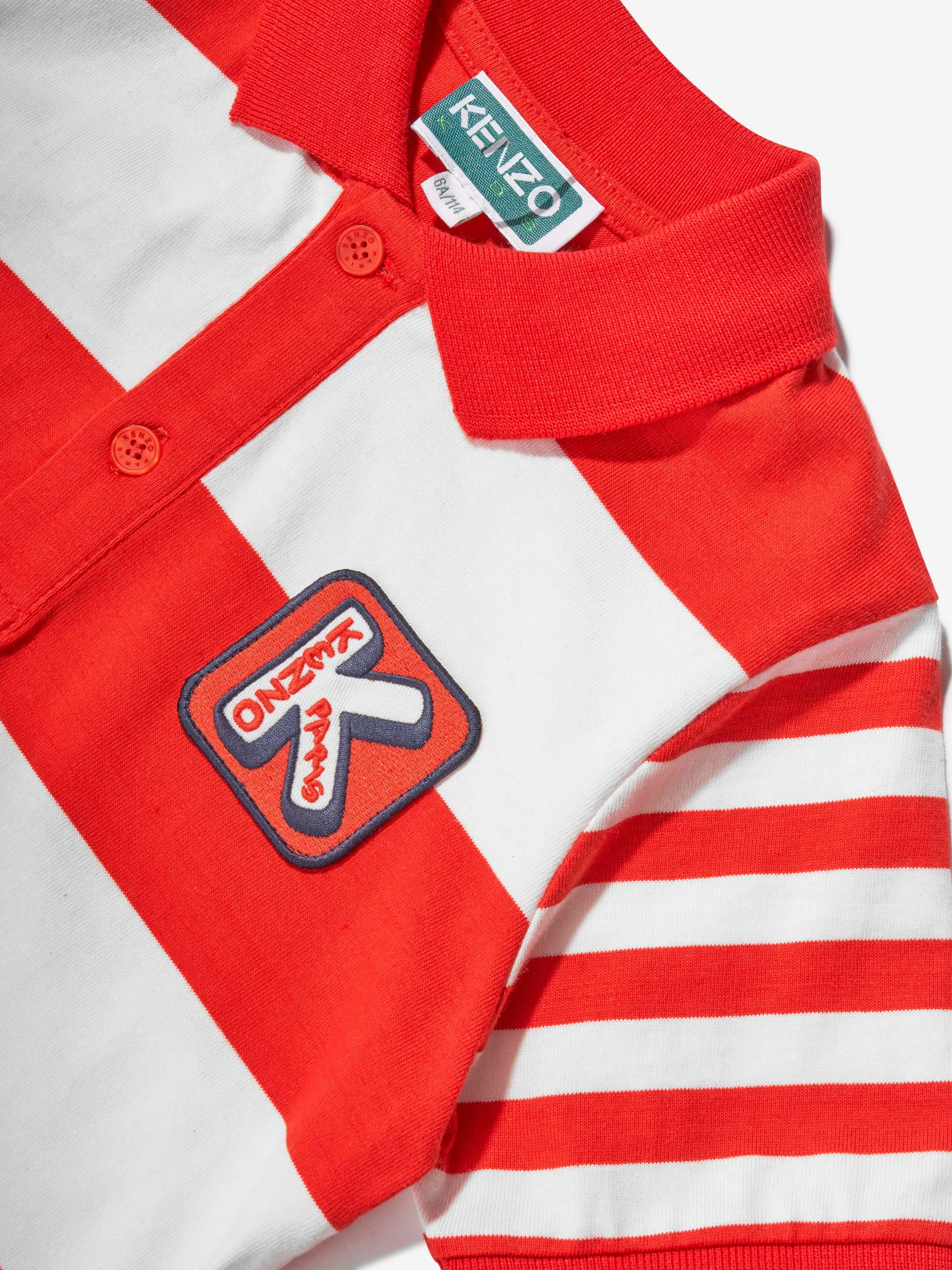 KENZO Boys Striped Polo Shirt in Red