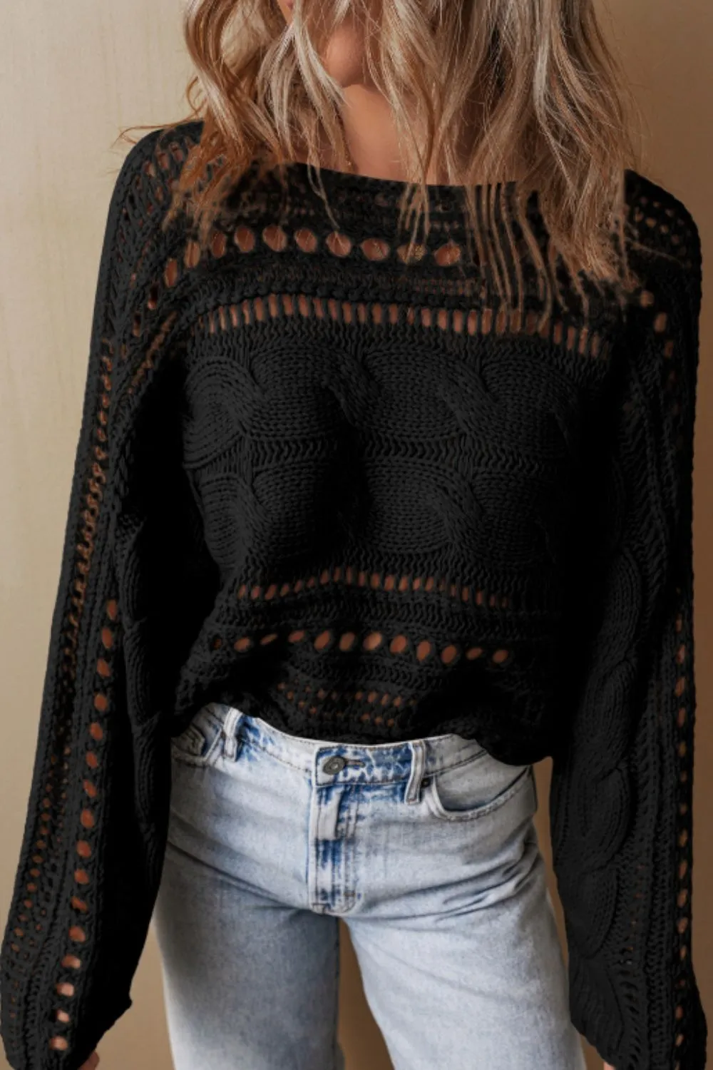 kesley Openwork Cable Knit Long Sleeve Sweater
