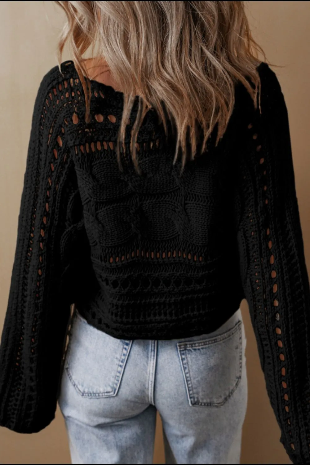 kesley Openwork Cable Knit Long Sleeve Sweater