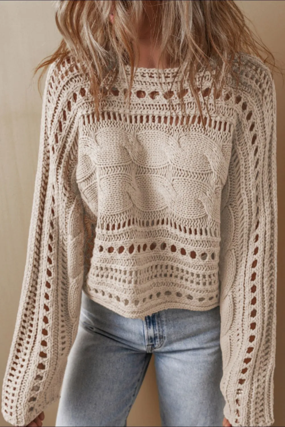 kesley Openwork Cable Knit Long Sleeve Sweater