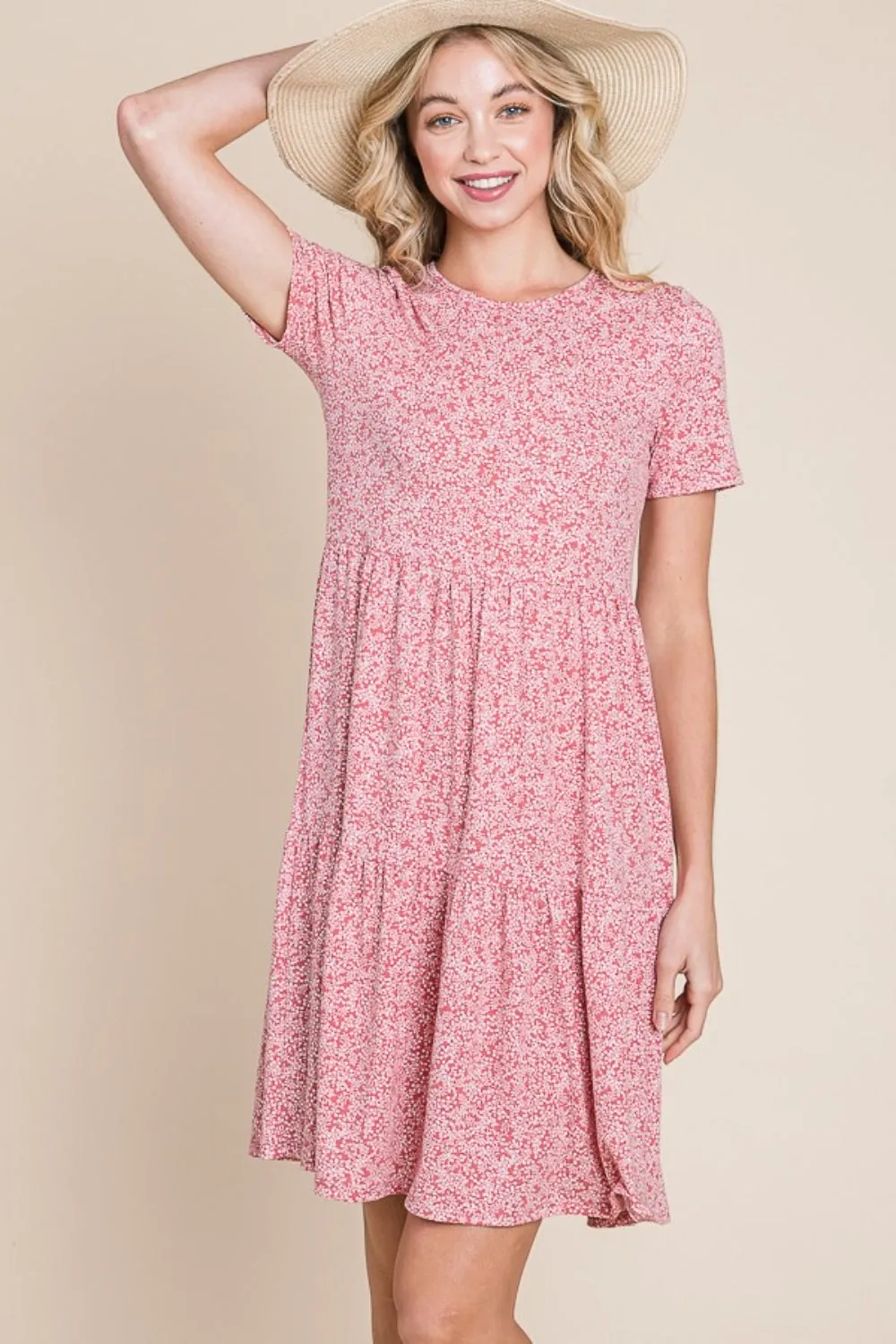 KESLEY Pink Printed Short Sleeve Mini Dress Casual Women's Clothing