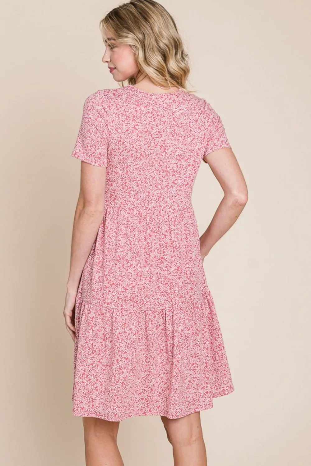 KESLEY Pink Printed Short Sleeve Mini Dress Casual Women's Clothing