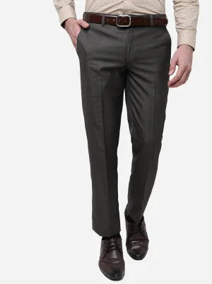 Khaki Checked Slim Fit Formal Trouser | Metal