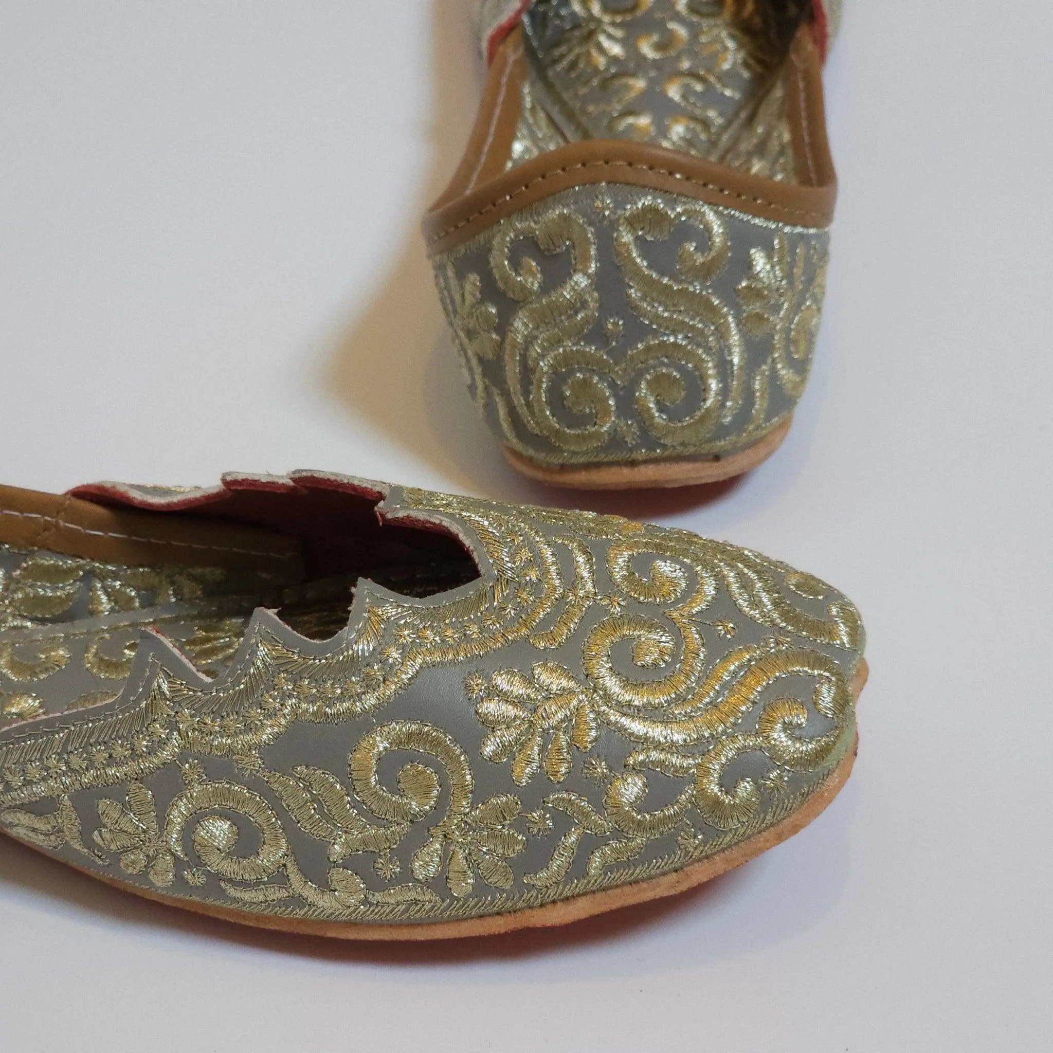 Khaki Grey Double Cushion Zari Work Handcrafted Jutti