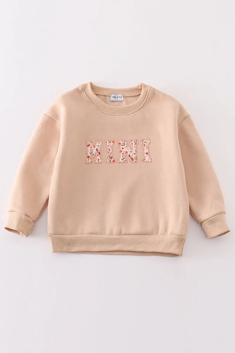 Khaki MAMA&MINI applique fleece mom&me sweatshirt