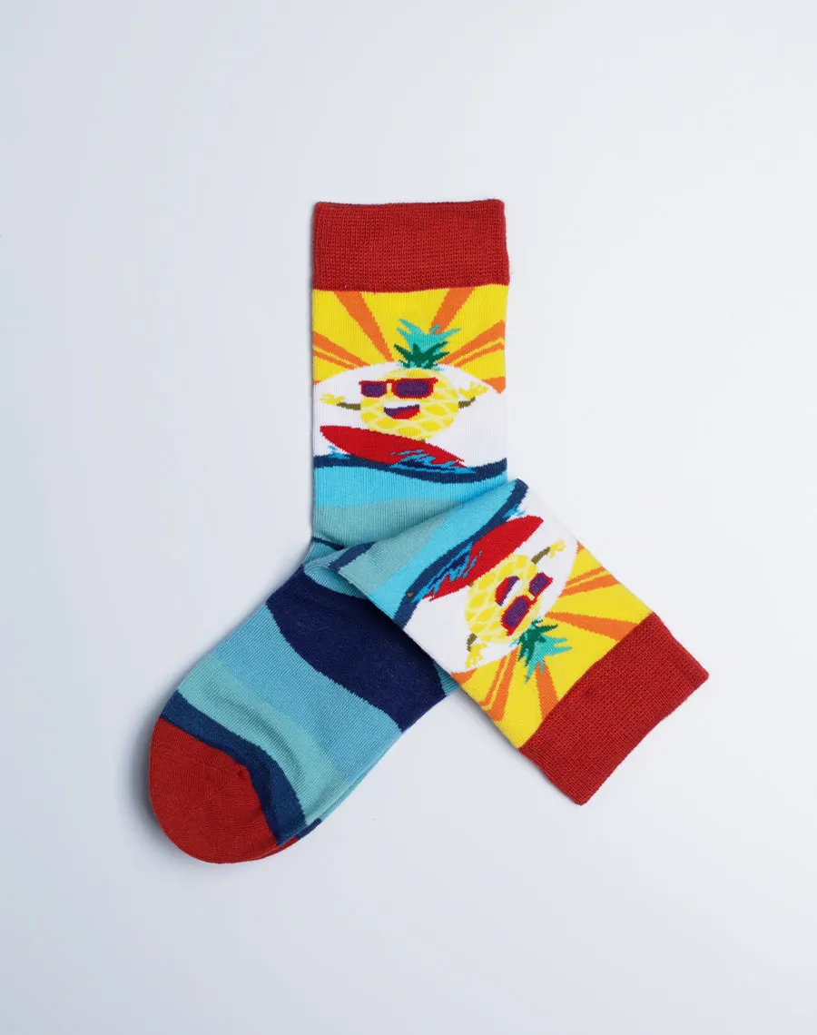 Kids Big Wave Surfing Pineapple Crew Socks