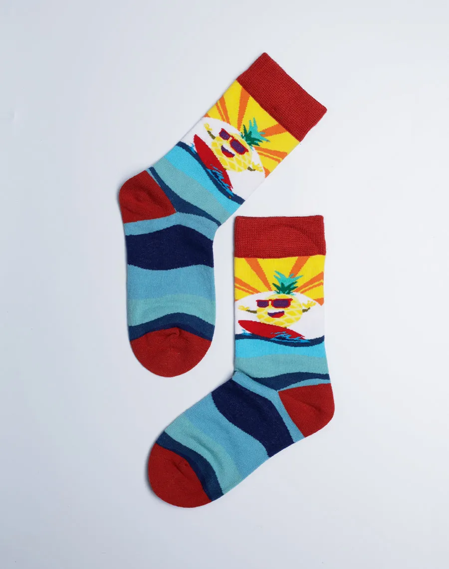 Kids Big Wave Surfing Pineapple Crew Socks