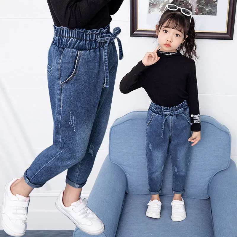 Kids Girls Autumn Casual Pants Spring Printing Kids Girls Children Jeans - GJN0158