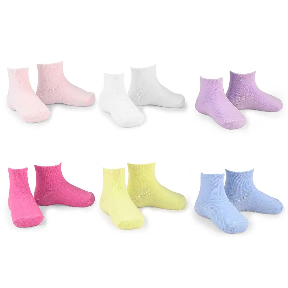 Kids Solid Crew Socks Fashion Cotton 6 Pair Pack