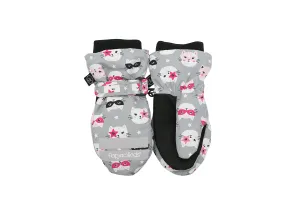 Kids Water Repellent Ski Mittens - Cat (Grey)
