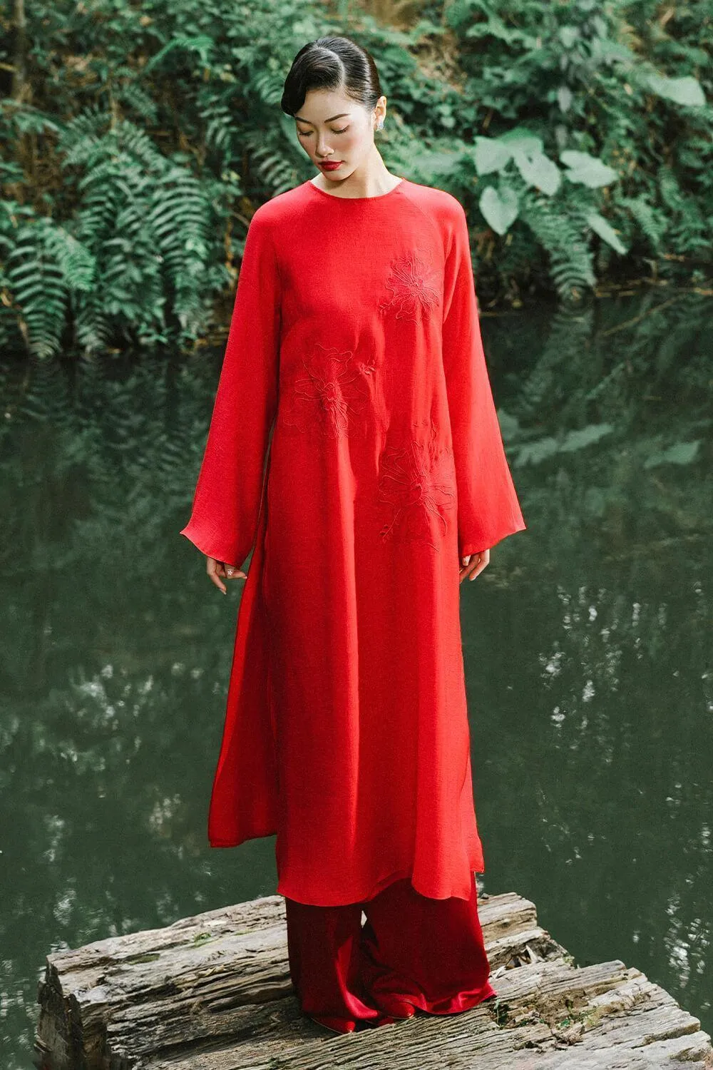 Kim Chi Straight Wide Leg Silk Floor Length Pants