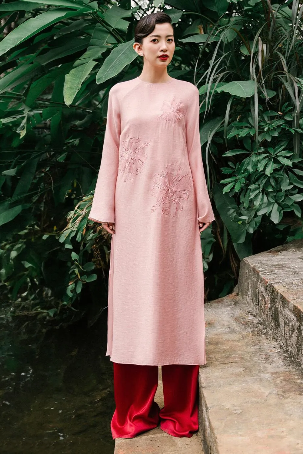 Kim Chi Straight Wide Leg Silk Floor Length Pants