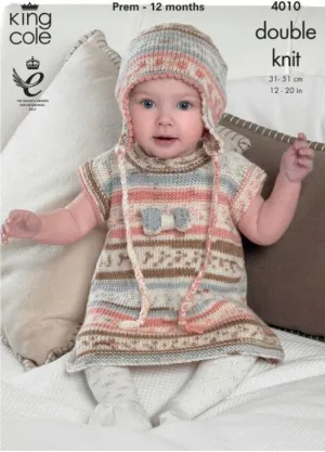King Cole 4010 Tunic, Cardigan and Hat Set DK Knitting Pattern