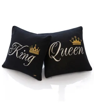 King Queen Cotton Knitted Decorative Black Color 16 x 16 Inches Cushion Cover (Set of 2)
