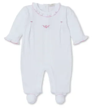 Kissy Kissy Footie with Ruffle Collar and Hand Embroidery
