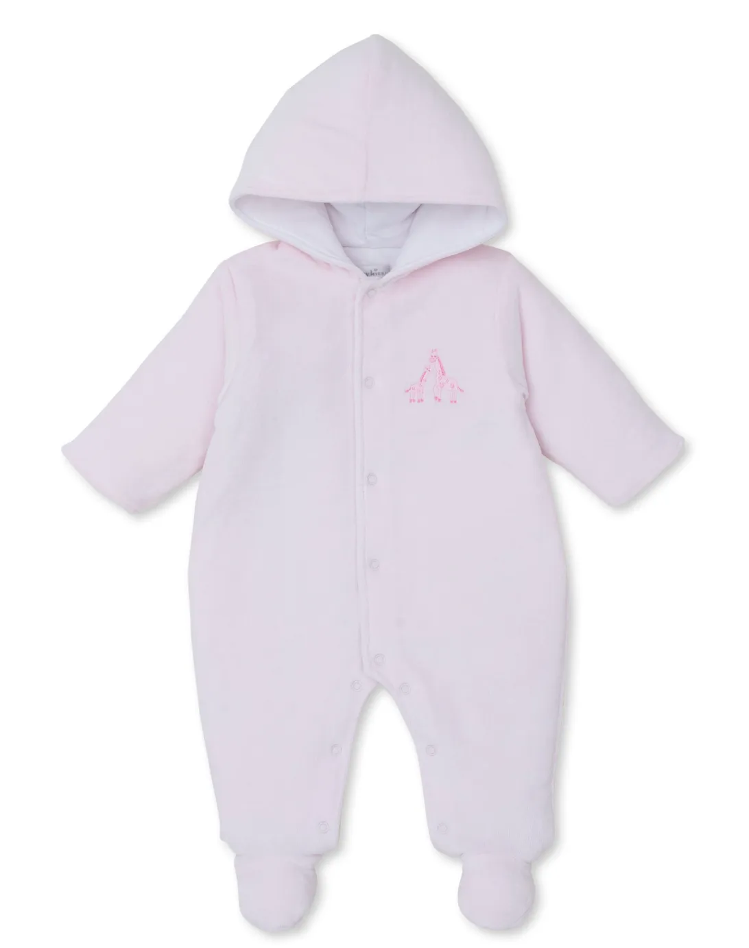 Kissy Kissy Velour Footie Bunting in Pink Giraffe Glee