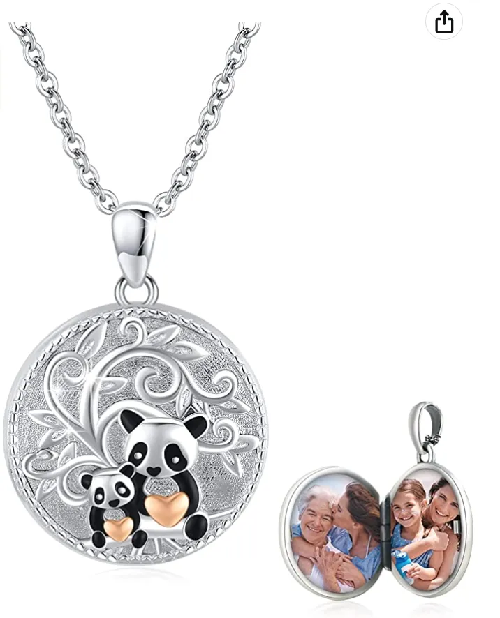 Koala Bear Locket Necklace Elephant Picture Pendant Heart Love Panda Bear Photo Jewelry Women Mother Wife Girl Gift 925 Sterling Silver Chain 18in.
