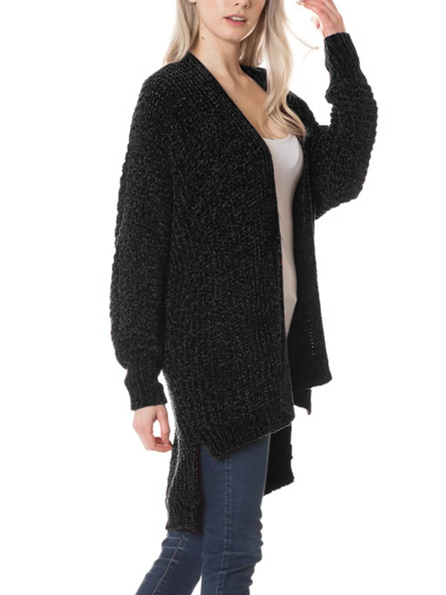 KOGMO Womens Casual Loose Fit Open Front High Low Knit Cardigan