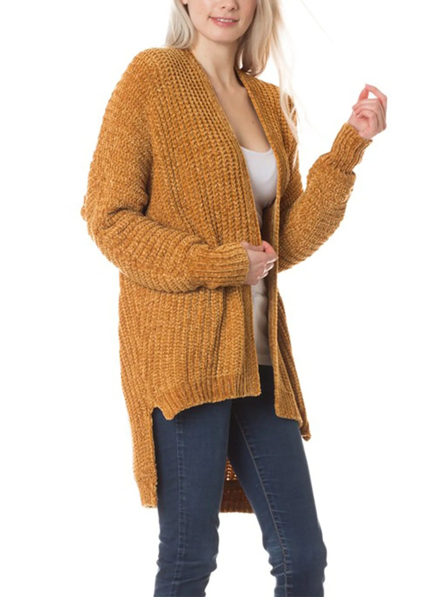 KOGMO Womens Casual Loose Fit Open Front High Low Knit Cardigan