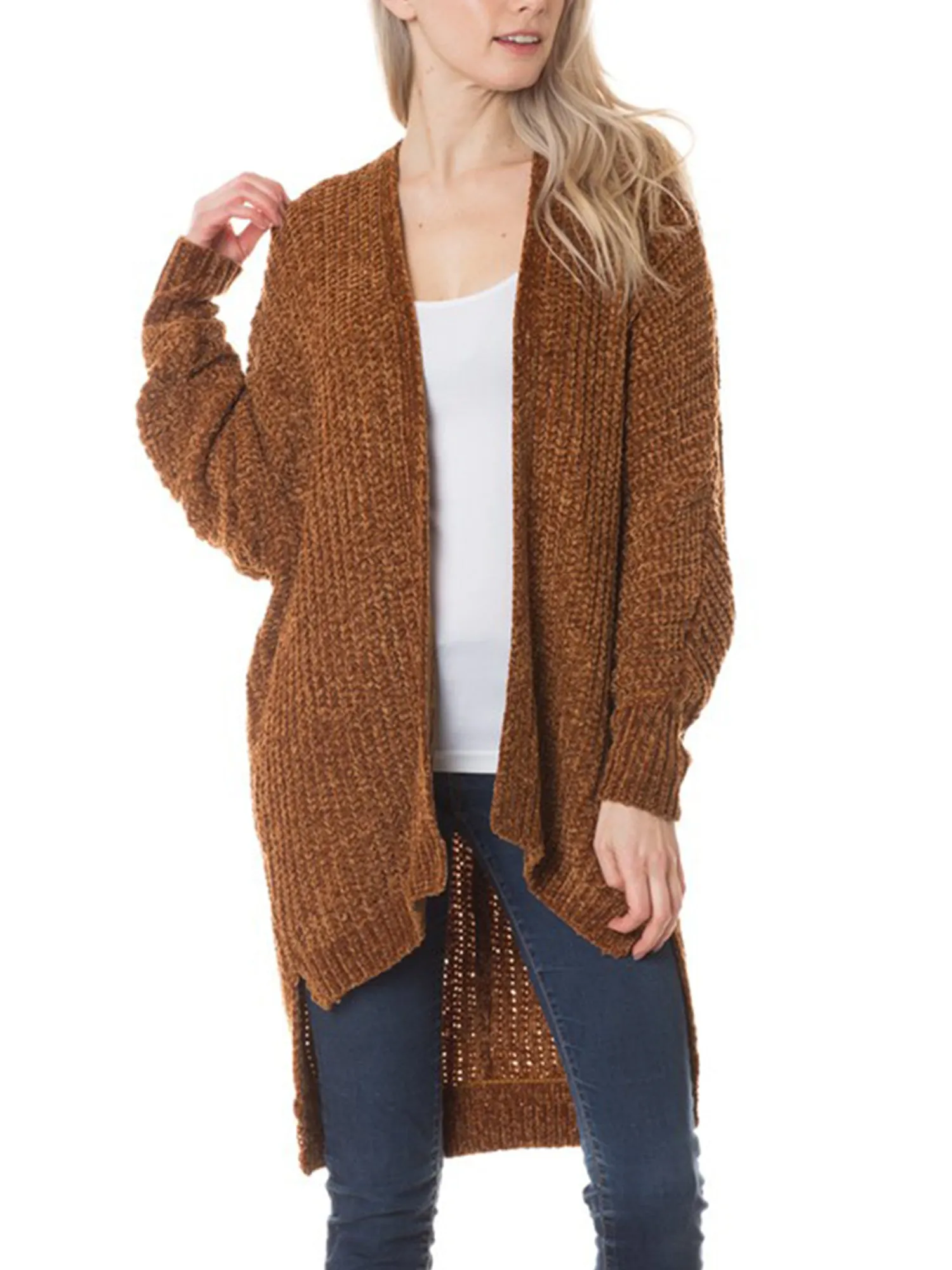 KOGMO Womens Casual Loose Fit Open Front High Low Knit Cardigan