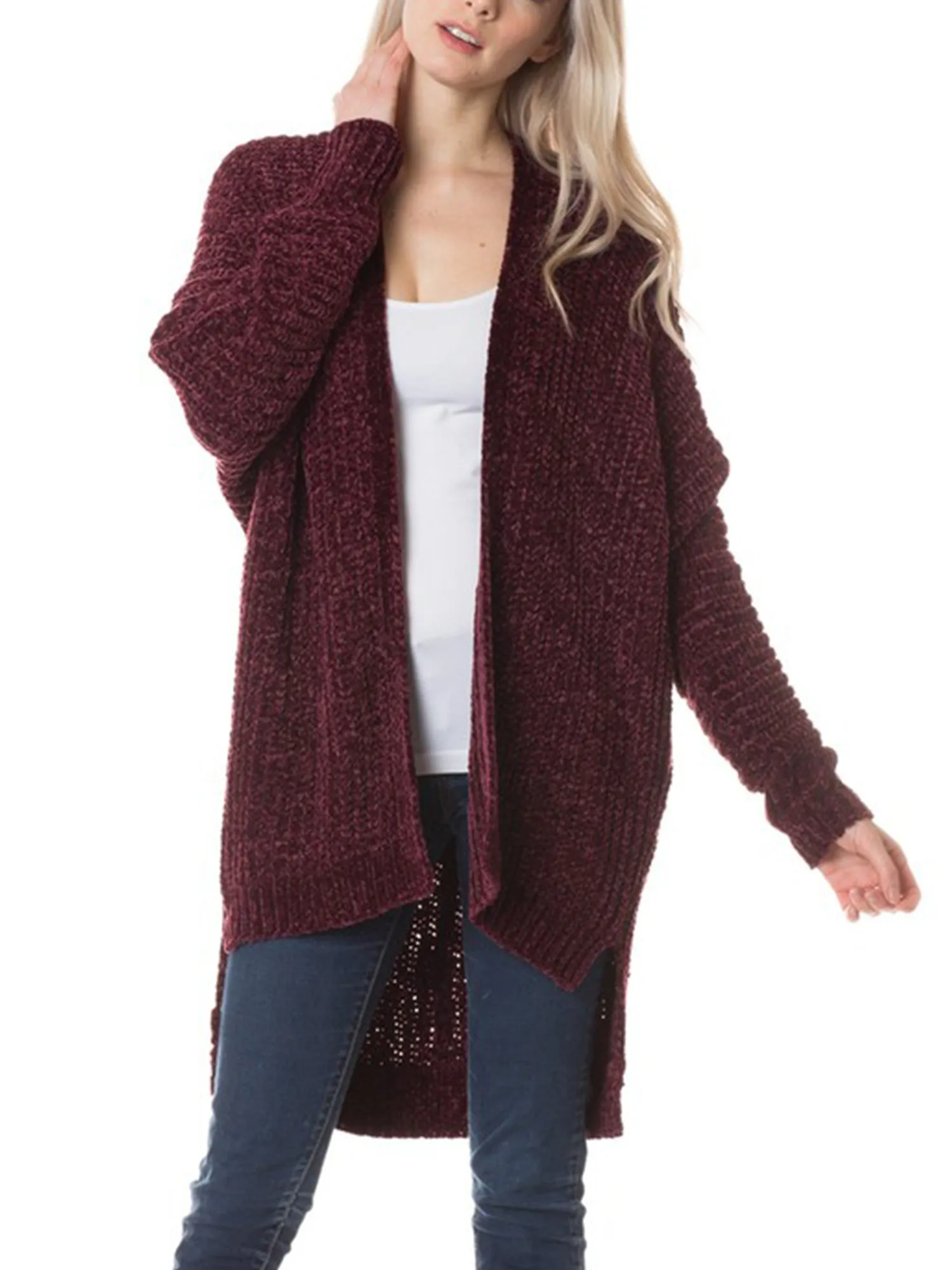 KOGMO Womens Casual Loose Fit Open Front High Low Knit Cardigan