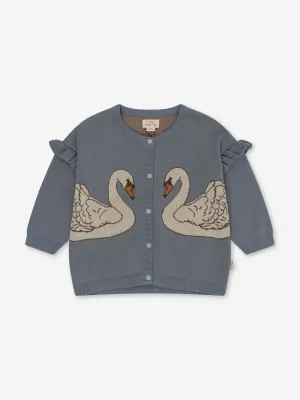 Konges Sløjd Girls Lapis Frill Swan Cardigan in Blue