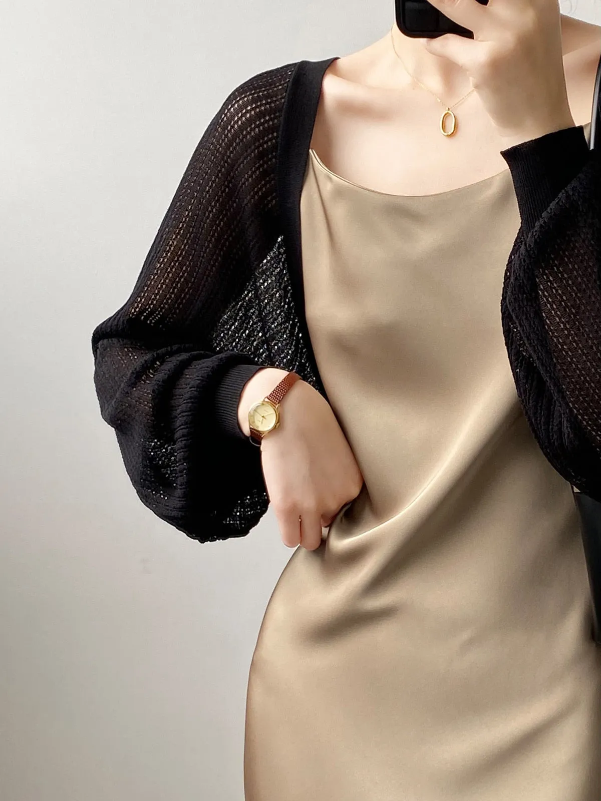 [Korean Style] 2 Colors Puff Sleeve Cropped Cardigan