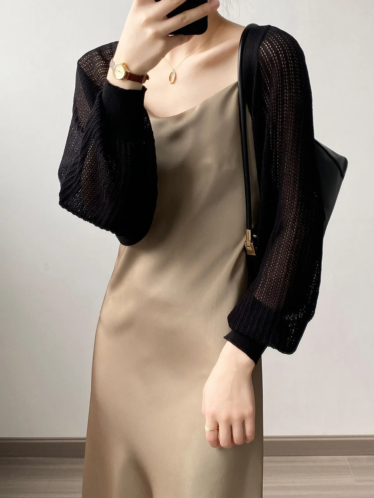 [Korean Style] 2 Colors Puff Sleeve Cropped Cardigan