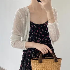 [Korean Style] 3 Colors Breathable See-through Fine Knit Crop Cardigan